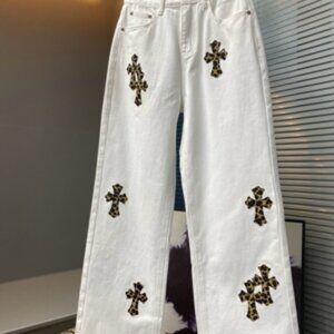Come Hearts White Leopard Print Jeans